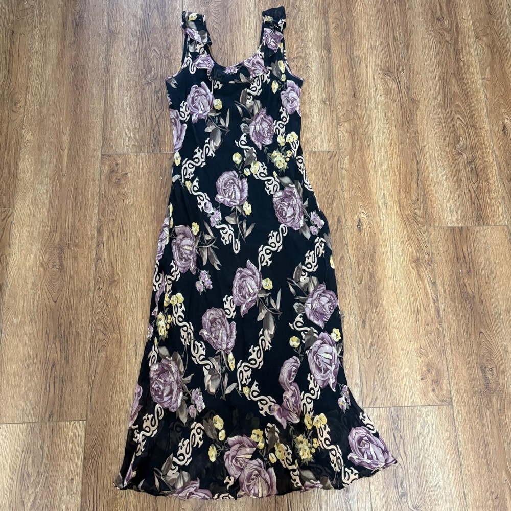 Vintage 90s Y2K Eva Blue Womens Beaded‎ Maxi Dress Size 14 Whimsigoth Dark Fairy